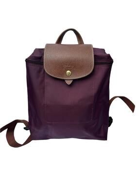 Longchamp Le Pliage Mini Backpack Plum Nylon Leather Flap Small Bag